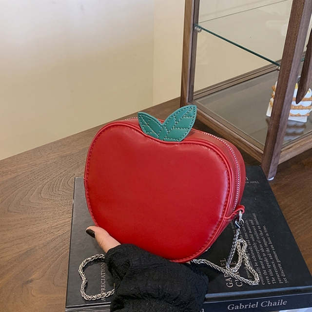 Creative Funny Fruit Style Apple Shape Ita Crossbody Bags Cute Sweet PU Leather Mini Handbags with Wholesale Price Chain Zipper