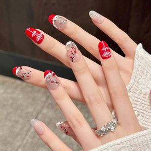 Unghie Artificiali Rosse Festive Natalizie con Fiocchi di Neve, Riutilizzabili, Corte, Forma a Mandorla, 10 Pezzi, Unghie Finte Fatte a Mano, Vendita all'Ingrosso - Product Image 4