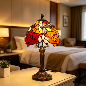 Lampada da Tavolo in <span class=keywords><strong>Vetro</strong></span> <span class=keywords><strong>Colorato</strong></span> a Forma di Rosa, Lampada da Scrivania Vintage Artistica, Lampada da Comodino Antica per Camera da Letto, Soggiorno, Hotel, Arredamento Casa - Product Image 3