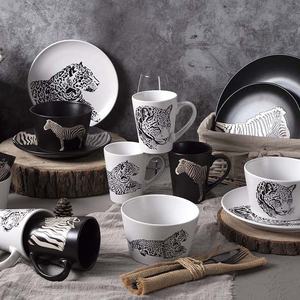 Nouvelle série de vaisselle à motifs d'animaux zèbre léopard tigre Ensemble de vaisselle de salle à manger à domicile Ensemble de vaisselle en céramique Assiettes Bols Tasses - Product Image 5
