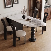 Table à manger pliante en dalle de roche, style moderne et simple, en chêne massif noir, ovale, 4 places, sans assemblage, pour petit appartement