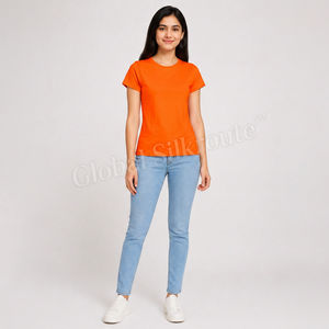 T-shirt en polyester à col rond pour femme, coupe classique, couleur unie, décontracté, manches courtes, tissu jersey respirant, printemps-été - Product Image 2
