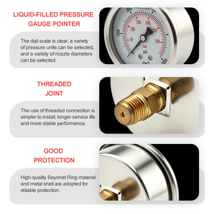 Manómetro <span class=keywords><strong>de</strong></span> Presión Hidráulica ZX-6-10 <span class=keywords><strong>de</strong></span> 400 Bares con Conexión Trasera <span class=keywords><strong>de</strong></span> Acero Inoxidable Líquido - Product Image 3