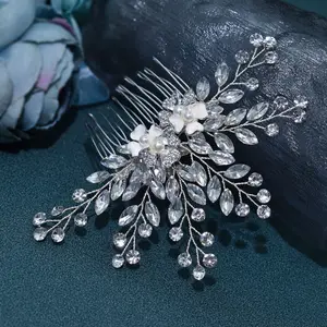 Luoxin Luxe Bruiloft Haar Ornamenten Bruids Haarstukken Kristallen Bloem Haar Kam