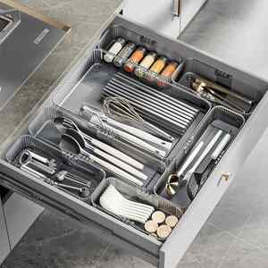 Plastic Extendable Partition <b>Storage</b> <b>Box</b> Modern Design for Desktop Compartment Kitchen Tableware Sundries Adjustable Drawer - Product Image 1