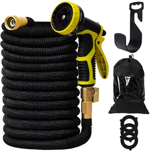 GEDENG Flexible and Expandable Garden Hose - Strongest Triple Latex Core with 3/4" Solid Brass Fittings Free 8 Function Spray No