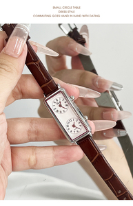 Reloj de pulsera minimalista cuadrado para mujer, doble movimiento, correa de cuero vintage, reloj de cuarzo, adecuado para el lugar de trabajo - Product Image 6