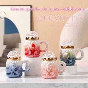 Offre Spéciale – Tasse en Céramique Grande Capacité avec Couvercle, Design Élégant, Dégradé Nacré, Style Luxe Léger, avec Poignée Intégrée - Product Image 2