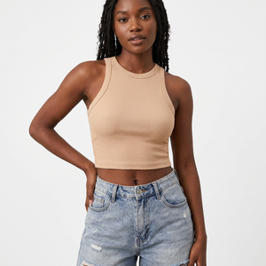 Premium EVERGREEN Knitted Tank <b>Top</b> Women Eco-Friendly Cotton Soft Breathable Summer Vest OEM Bulk Wholesale Crew Neck Streetwear - Product Image 1