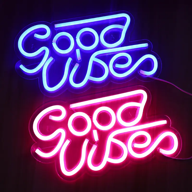 Drop Shipping Free Design Custom Neon Sign Good vibes LED Acrylic Neon Sign Advertising Equipment
