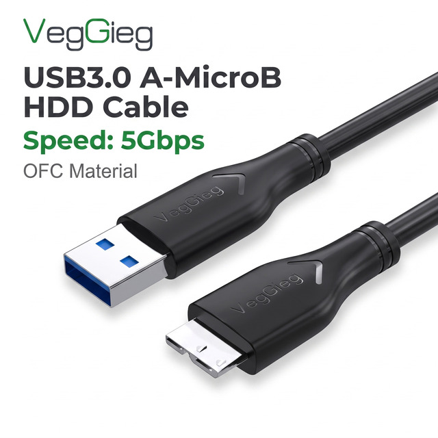 VegGieg 0.5m 1m 1.5m 5Gbps High-Speed USB-A to Micro B Hard Drive Cord USB 3.0 Micro B Cable External Hard Drive Cable