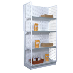 OEM/ODM rack de vente au détail en acier massif à double étagère 30X60 1310H 350D panneau arrière à trou autoportant enduit de poudre époxy blanc léger - Product Image 2