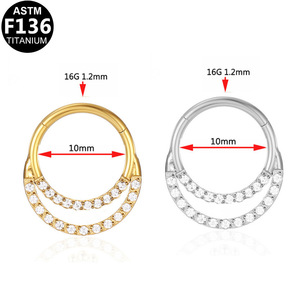 Anneau de nez en titane F136 avec incrustation de zircon en forme de cœur, bijoux de piercing 8mm 10mm 12mm - Product Image 4