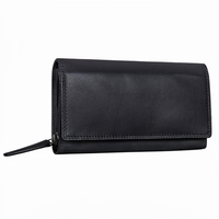 Dompet Pendek Kulit Asli Coklat Anti RFID Lipat Tiga Kantong Koin Tempat Kartu Penutup Ritsleting Unisex Vintage