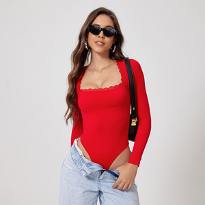 Mono de encaje de manga larga elegante desnudo elástico de alta calidad Base de baile de Ballet Delgado Sexy de una pieza deporte Fitness mono de encaje - Product Image 4