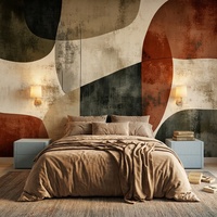 Papier peint mural auto-adhésif imperméable vert olive rétro texturé abstrait géométrique organique pour la décoration murale de la maison