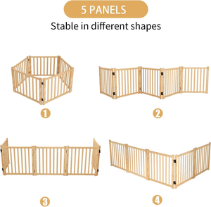 รั้วกั้นสุนัขแบบตั้งพื้นทำจากไม้ สำหรับบ้าน ประตู ทางเข้าบ้าน บันได รั้วไม้สำหรับสัตว์เลี้ยงในบ้าน รั้วแบบเดินผ่าน 5 แผง - Product Image 5