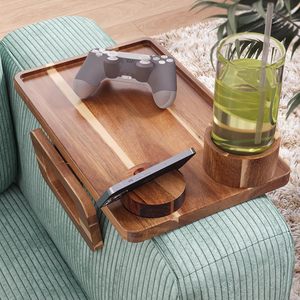 Plateau pour fauteuil pouf en bois, plateau repose-bras pour la maison, table d'accoudoir de canapé en bois massif, plateau porte-gobelets en bois massif - Product Image 3