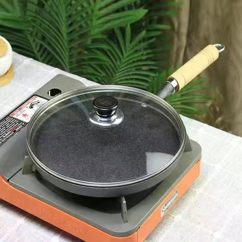 Sartén de 26 cm de diámetro con mango de madera (tapa de vidrio)