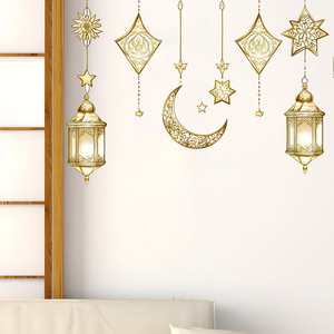 Autocollants muraux en PVC style moyen-oriental, étoiles et lune dorées, pour <span class=keywords><strong>porte</strong></span>, décoration de maison pour les fêtes - Product Image 3