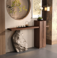 Console Moderne en Bois Massif avec Miroir, Finition Effet Pierre, Design Mural Étroit pour Entrées de Villas et Couloirs, Écologique