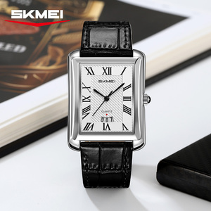 Montre pour femmes de style minimaliste avec petit cadran carré, étanche 3ATM, mouvement japonais, bracelet en cuir véritable, montre à quartz pour femmes avec date - Product Image 1