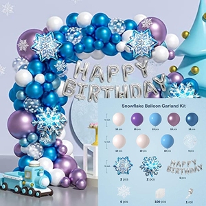 Décorations de fête sur le thème de la <span class=keywords><strong>reine</strong></span> <span class=keywords><strong>des</strong></span> <span class=keywords><strong>neiges</strong></span> avec ballons bleus et violets, ballon en feuille de flocon de neige, ballons joyeux anniversaire, fête à thème T034 - Product Image 2