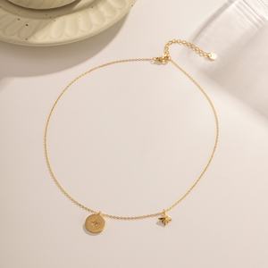 Collar de Acero Inoxidable con Baño de Oro de 18K, Diseño Europeo y Americano, con Estrella y Diamantes, para Mujer - Product Image 3