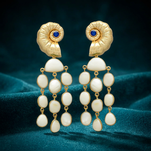 Pendientes de Perlas Blancas de Jaipur con Forma de Concha, Chapados en Oro, de Calidad AAA, Estilo Étnico y Moderno, para Boda - Product Image 3