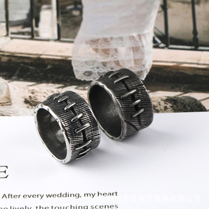 Stainless Steel Retro Men's <b>Ring</b> SA1222 Patchwork Design Geometric Pattern Gift Jewelry - Product Image 2