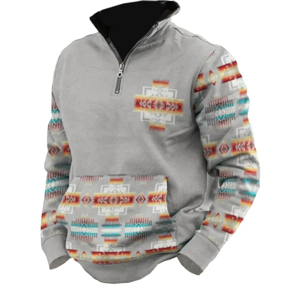 Custom design Cross-border men's retro western ethnic print sweater Spring and autumn outdoor leisure sweater