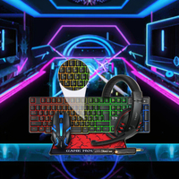 Clavier de jeu mécanique ergonomique RGB 104 touches avec rétroéclairage LED, interface USB, ensemble combo 4-en-1 – Comprend souris, casque et tapis de souris