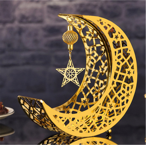 Golden Metal Islamic Moon Shaped Food Storage <strong>Tray</strong> Plate Eid Al-Fitr Blessings Non-Toxic Reusable <strong>Dessert</strong> <strong>Tray</strong> 22x21.5x8.5cm - Product Image 5