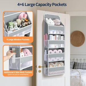 <b>Over</b> <b>The</b> <b>Door</b> Organizer 10 Pockets Grey Hanging Storage For Bathroom Toy Storage <b>Hook</b> Type Rectangle Non Woven Fabric - Product Image 2
