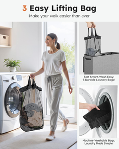 Manufacturer Customizable 3 Sections Folding <b>Storage</b> Basket <b>Collapsible</b> Large Dirty Clothes Laundry Bag Basket Organization - Product Image 5