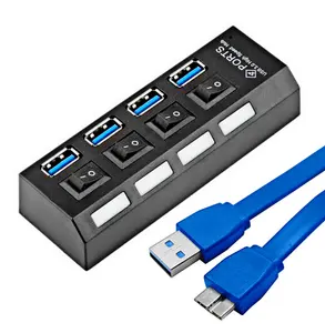4 puertos Super Speed USB HUB 3,0 5Gbps Micro USB 3,0 HUB Usbhub de alta calidad con interruptor de encendido/apagado Adaptador divisor USB Cable azul