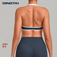 Soutien-gorge de sport dos nu à encolure profonde pour femme, avec bordure contrastante, coussinets amovibles, sans armatures, maintien moyen, pour entraînement, Pilates, Yoga