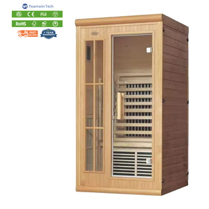 Cabine de sauna infrarouge lointain 1 personne en bois massif avec thérapie par lumière rouge, faible EMF, contrôle numérique, 1600W, design moderne - Product Image 1