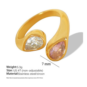 18K Gold Plated Stainless Steel <b>Cat</b> Eye Open <b>Ring</b> Natural Stone Claw Set Adjustable Women Jewelry for Party Gift - Product Image 4