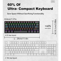 Clavier mécanique de jeu T-WOLF T60 avec interrupteurs tactiles bleus, 61 touches, rétroéclairage RVB, câble Type-C détachable pour l'entrée de données et le jeu