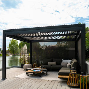 Ombrage <span class=keywords><strong>de</strong></span> tente pergola gris foncé pour l'extérieur avec persienne et rideaux muraux latéraux/<span class=keywords><strong>moteur</strong></span>/lumières led - Product Image 6