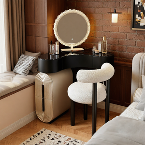 Modern Wood <strong>Corner</strong> <strong>Dressing</strong> <strong>Table</strong> LED Lighted Mirror Large Capacity Storage Cabinet Adjustable Design Wall Mount Bedroom - Product Image 3