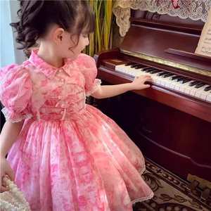 Robe mignonne en mousseline de soie pour petite fille, manches bouffantes, col rabattu, dentelle, nœud, broderie décorative - Product Image 5