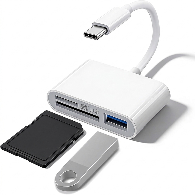 Multi-port USB C Card Reader 3-in-1 Type C to SD TF Adapter OTG Card Reader with USB Interface for Smartphone Tablet Laptop