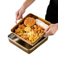 Bandeja Cuadrada Creativa de Acero Inoxidable con Asas, Plato Plano Estilo Coreano para Pollo Frito y BBQ para Restaurantes Comerciales