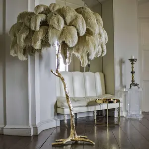 Lámparas de pie Led de plumas de avestruz nórdicas, decoración de resina para sala de estar, iluminación interior para dormitorio, esquina de noche, luces de pie