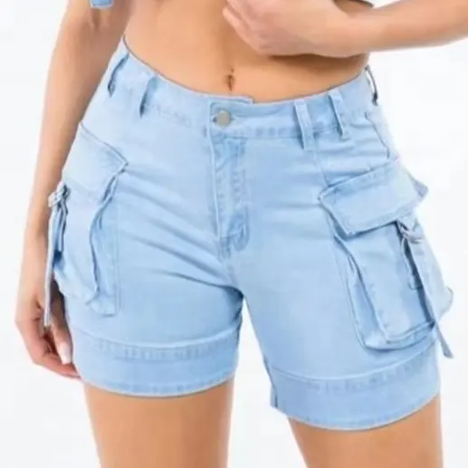 Женские эластичные джинсовые шорты из хлопка и спандекса с карманами