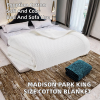 Couverture tout-saison Madison Park de luxe 100 % coton égyptien, blanche, 108x90 pouces, taille King, douce, confortable, certifiée, pour lit et canapé, unie