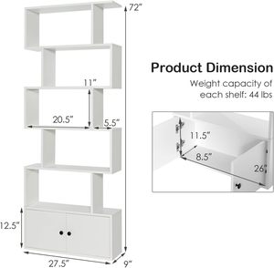 Precio de fábrica, muebles de madera para sala de estar, estantería moderna en forma de S, estantes de almacenamiento con puerta, estante de exhibición de madera alto blanco - Product Image 6