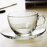 Tasse à thé en verre borosilicate de 80 ml avec soucoupe et petite poignée, motif floral, lot de 2 pièces pour service à thé